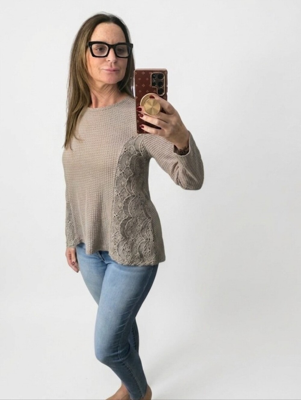 Indigo Soul Taupe Waffle Knit Top